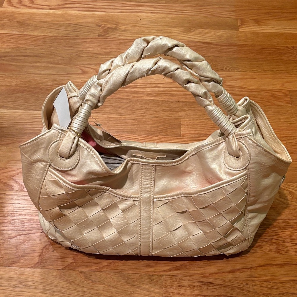 Big Buddha Cream Woven Shoulder Bag